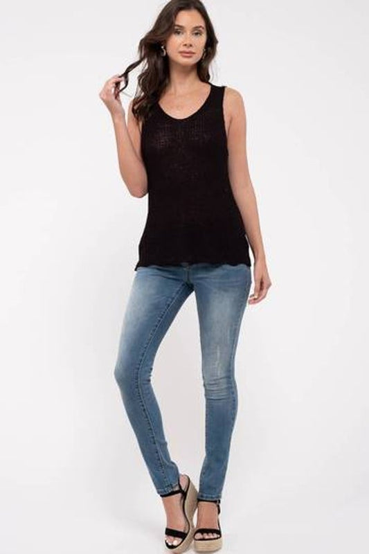 Scalloped Knit Tank Black