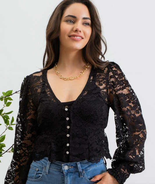 Lace Cropped Top Black