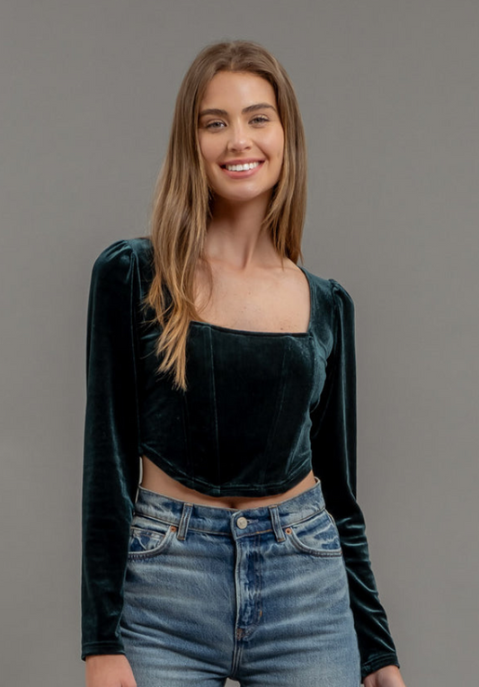 Velvet Square Neck Corset Crop Top