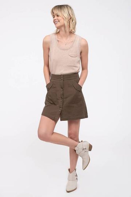 Button Front Skirt Olive