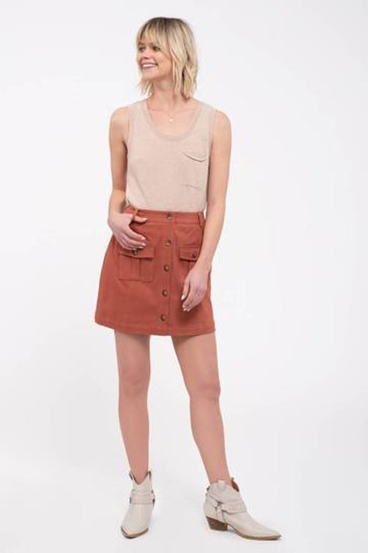 Button Front Skirt Terra Cotta