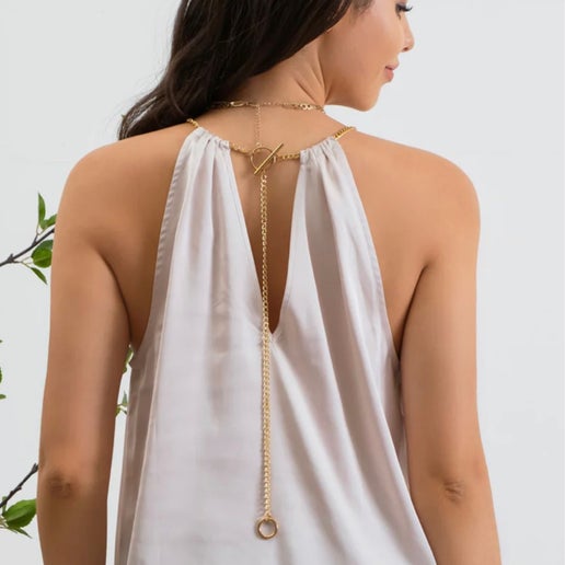 Satin Halter Top with Chain Detail