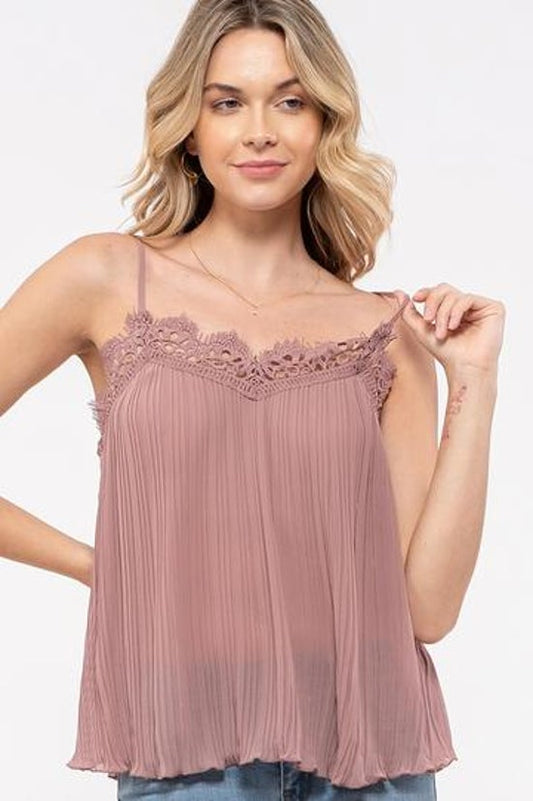 Dusty Mauve Eyelash Lace Tank